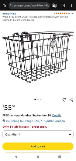 Wald 3133 Front Quick Release Bicycle Basket with Bolt on Clamp