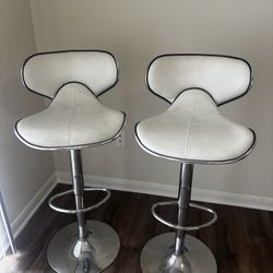 Two Modern Faux Leather Adjustable Bar Stools 