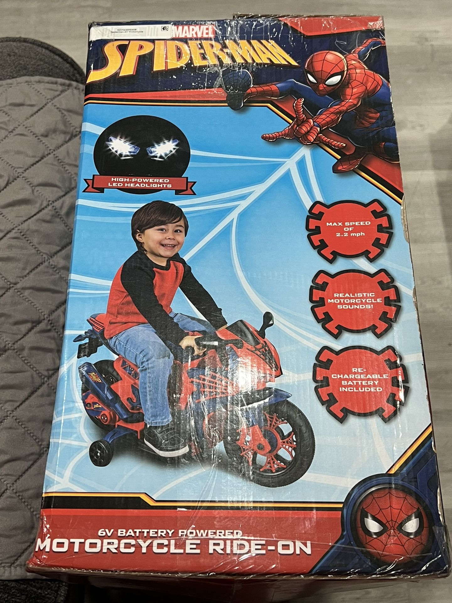 6V Spiderman Motorcycle, Battery Ride on Toy, for Kids, Ages 3+