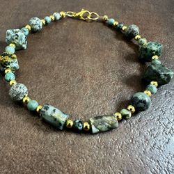Gold and Green African Turquoise Beaded Bracelet