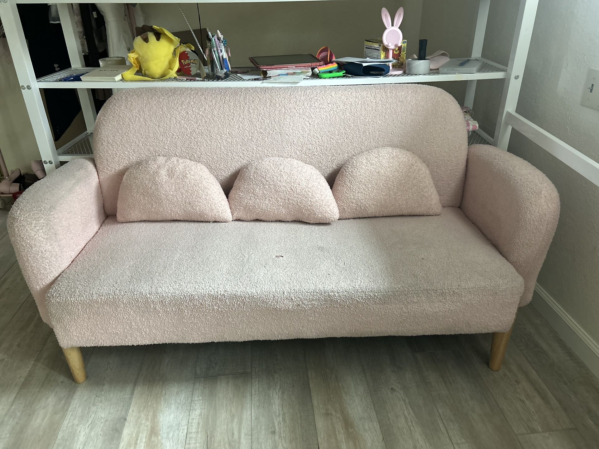 Pink Two Seater Coquette Shabby Chic Couch Teddy Velvet