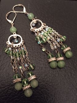 Green silver earrings