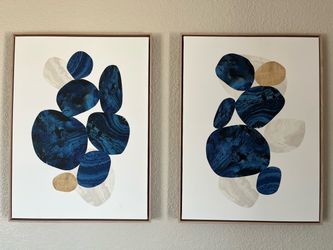 Abstract Blue and Gold Framed Wall Art Set of 2