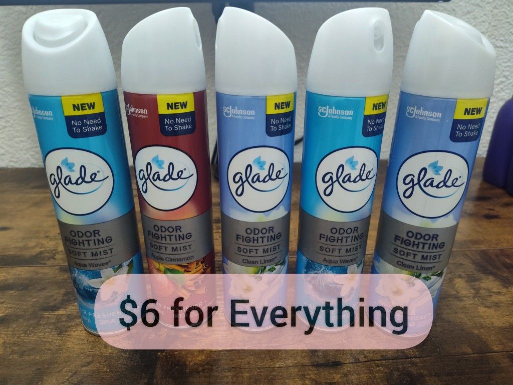 5 Glade Odor Fighting Soft Mist 8oz  $6/$6 POR LOS 5