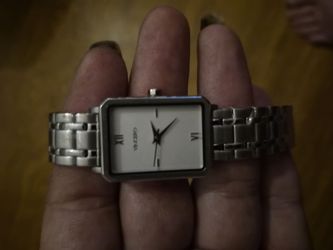 Vincero Ava (or Ava S2) rectangular women's watch in brushed silver with a white dial and Roman numerals at the 12