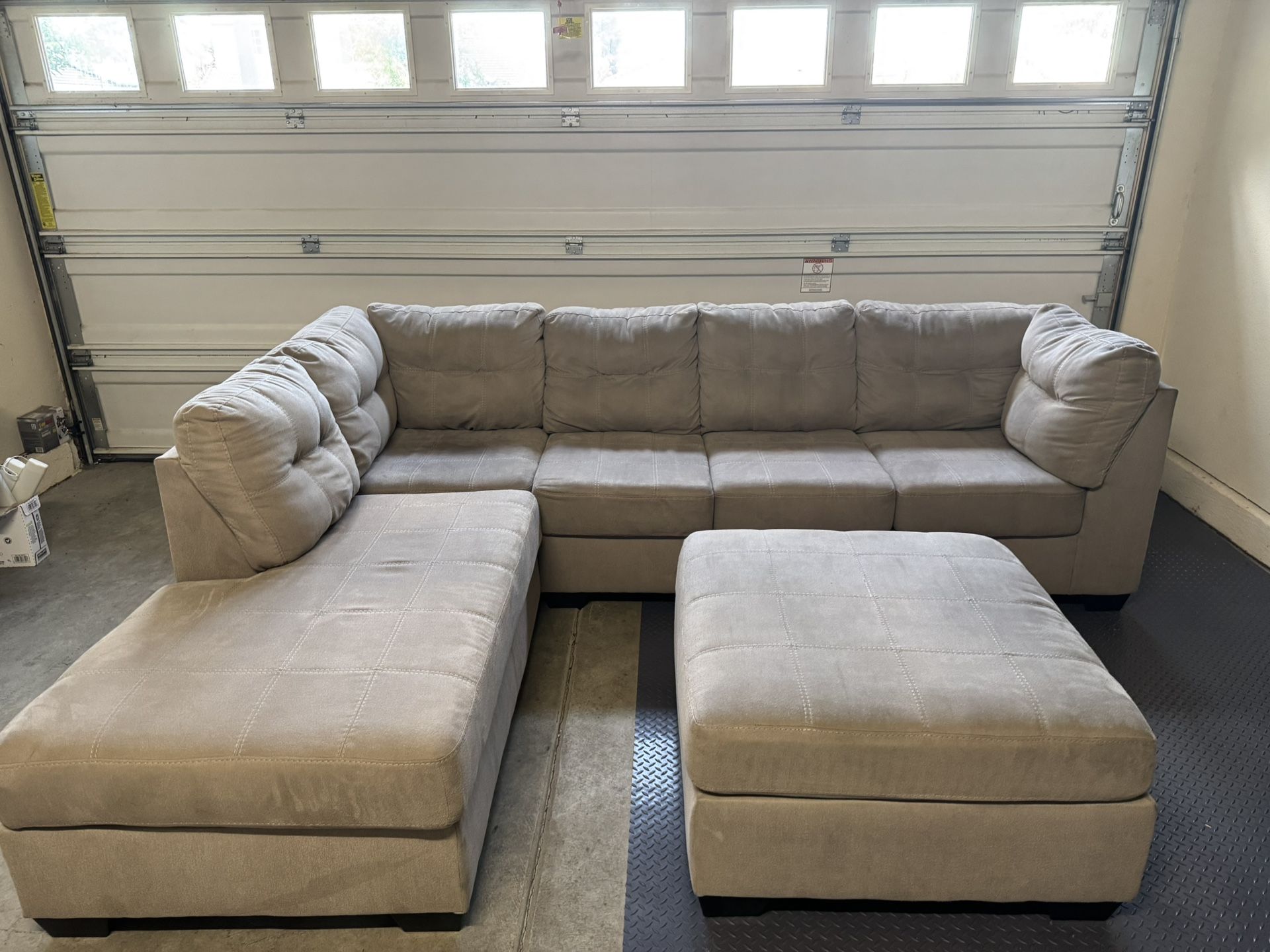 Free Delivery- Light Gray/Beige Ashley Furniture Sectional Couch With Ottoman