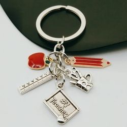 #1 Teacher Keychain... Best Teacher. Pencil. Apple.  Ruler. School Theme Keychain.  Teacher Appreciation. Maestro. Maestra. Escuela 