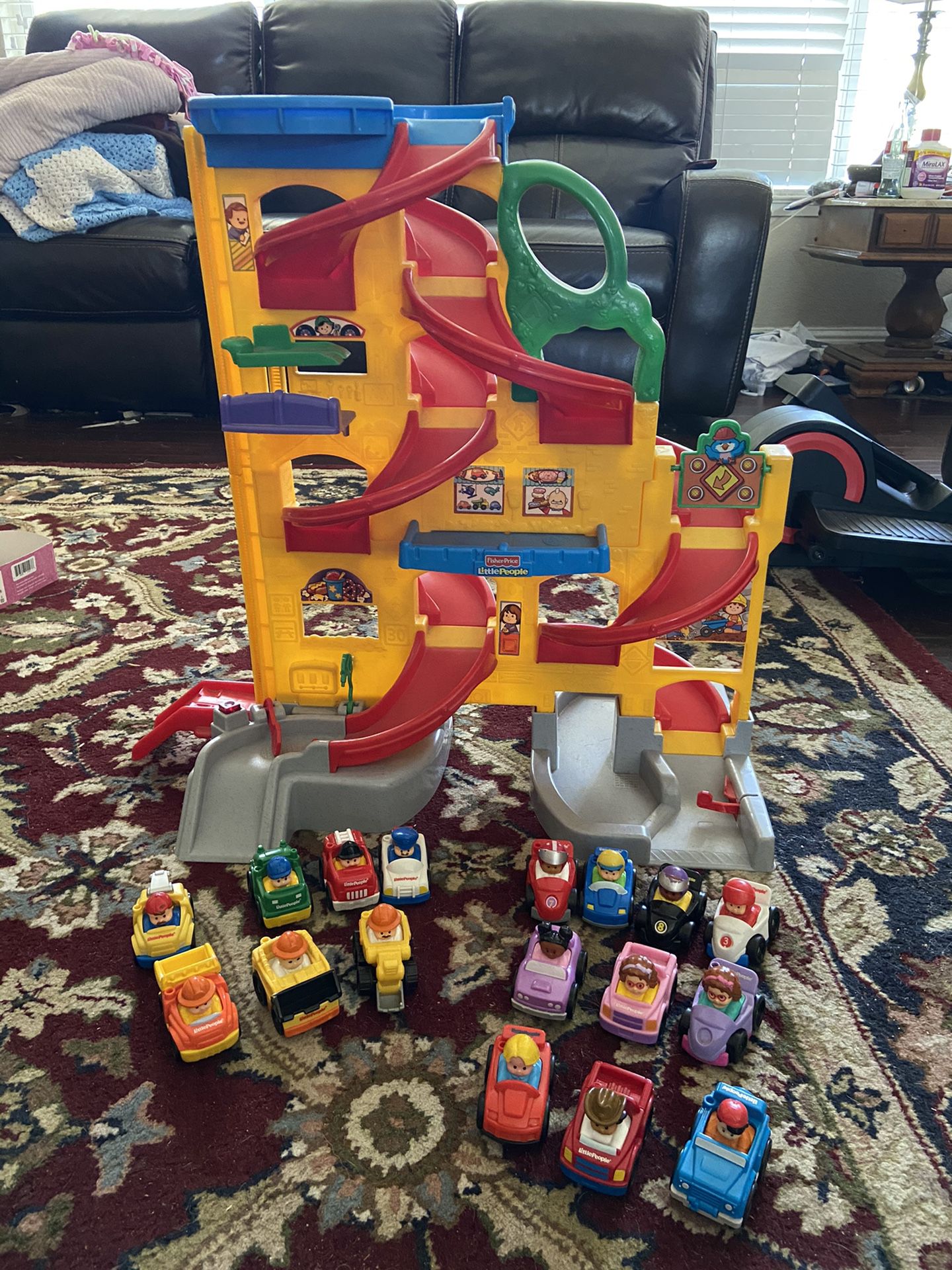 Retired Fisher Price ramp and 17 cars