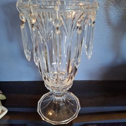 VERY Unique Looking Vintage  SOLID GLASS  TABLE  CANDLE HOLDER  WITH LOTS Of  LARGE  PRISMS  NO CHIPS