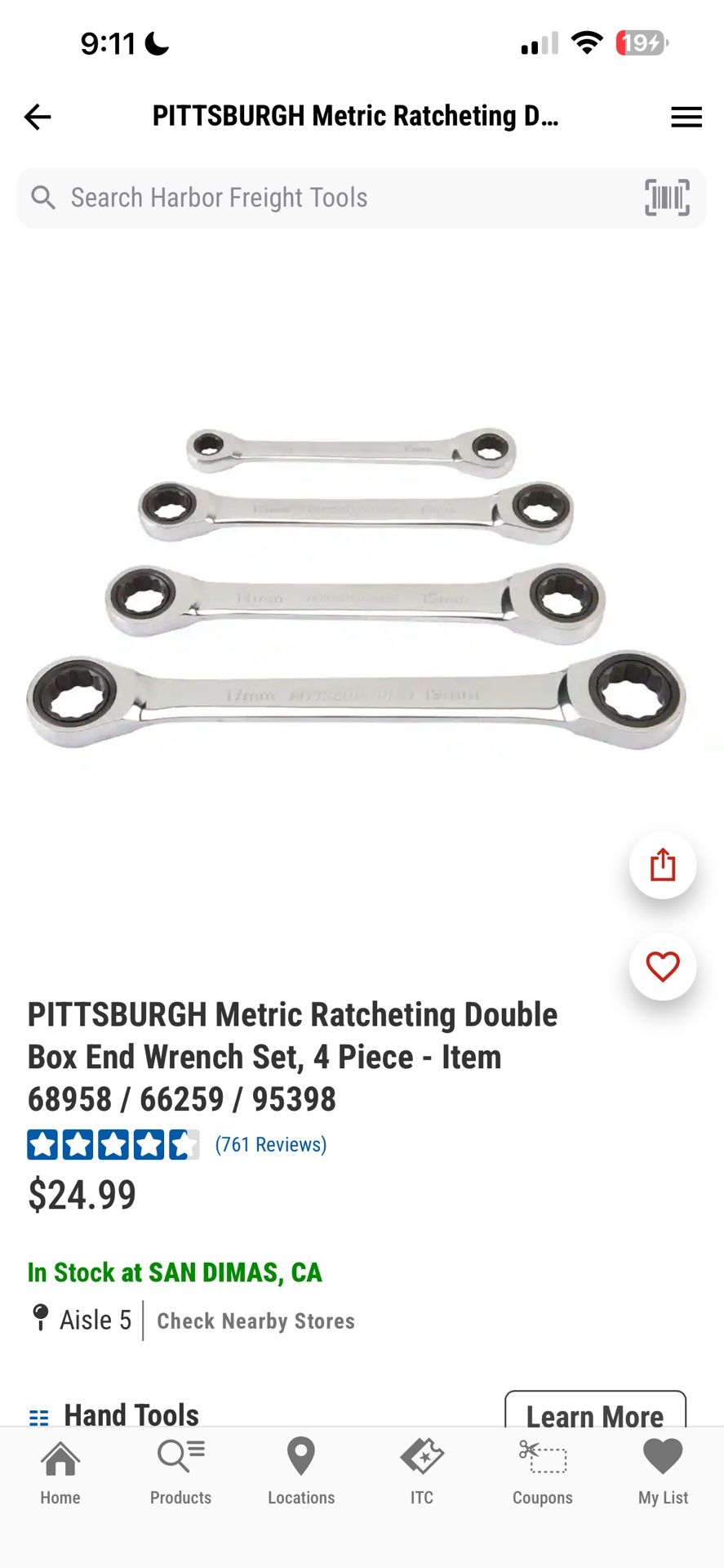 PITTSBURGH Metric Ratcheting Double Box End Wrench Set, 4 Piece - Item 68958 / 66259 / 95398
