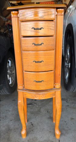 Standing Wood Jewelry Armoire with Drawers