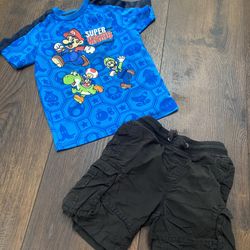Boys Mario Shirt And Black Shorts Size 5 #10