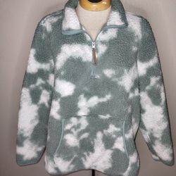 LIV Outdoor Winter Sherpa Fleece Pullover 1/4 Zip Blue/White Cloud Size XL 