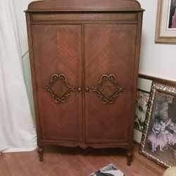 This Antique 1940's Armour Is Beautifully Made With  One Side For Hanging Clothes And Other For Jewelry,  Handbags Etc.