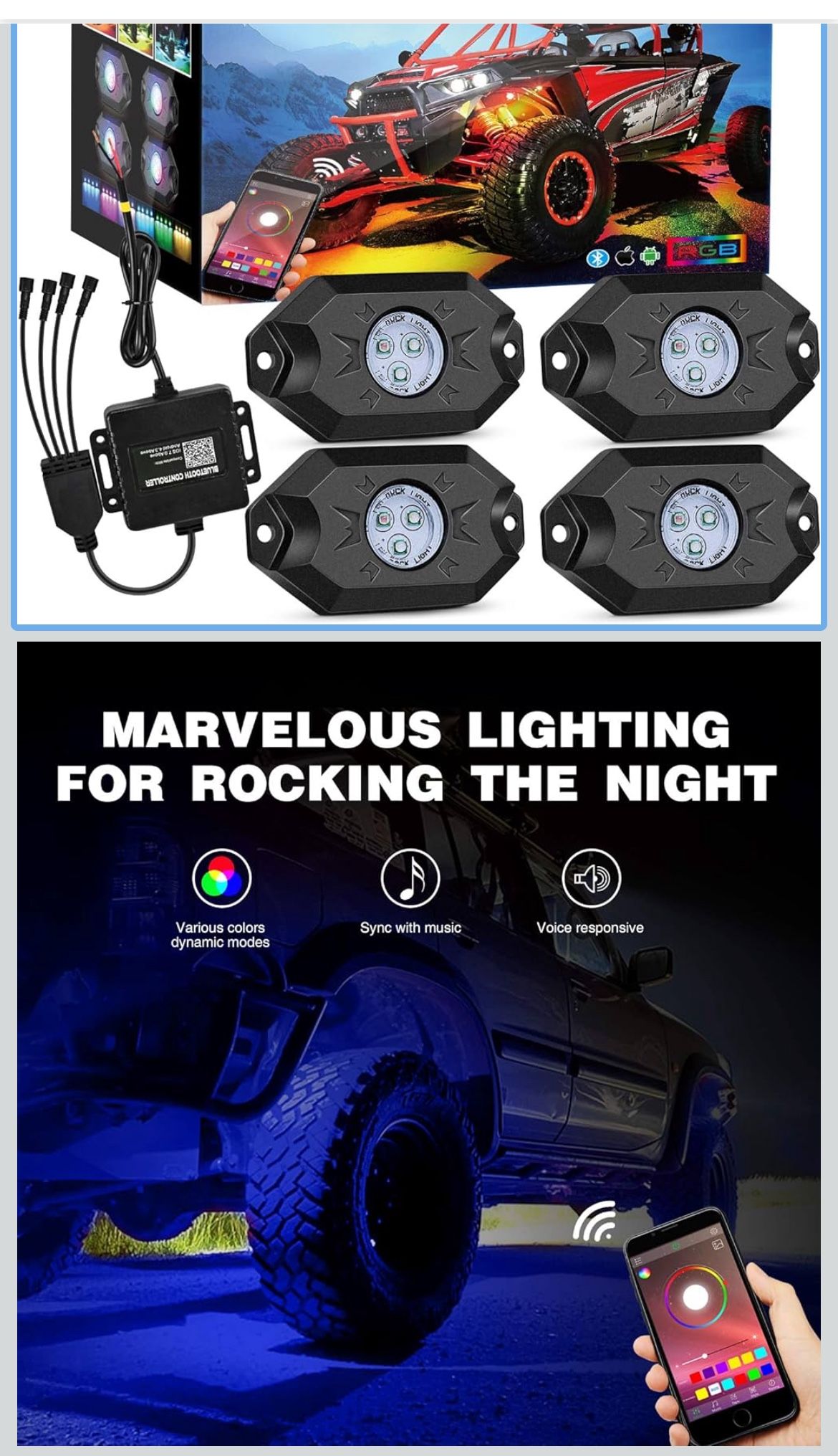 LED Rock Lights Set Of 4pcs Bright Colors