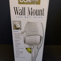 Conair Wall Mount 1600 Watt Hair Dryer 2 Heat/Speed Settings Model 134