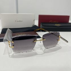 Cartier Glasses (Diamond Cut), Black Lense, Gold Frame
