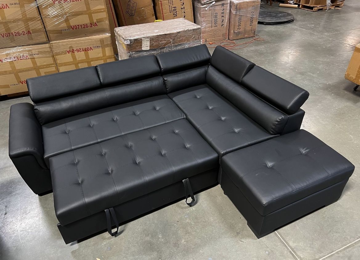 !New!Black Sectional Sofa Bed With Storage, Sectional, Sectional Sofa, Sofa Bed, Sectional Sofa Pull Put Bed, Faux Leather Sectional, Sofabed,Sofa Bed