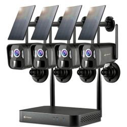 Kittyhok Solar Home Security Camera System, 2K Wireless Security Cameras 4-Cam Kit, Pan Tilt Home Solar Security Camera with Human Detection, Spotligh