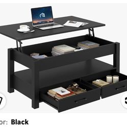 Lift Top Coffee Table with Drawers and Hidden Compartment, Retro Central Table with Wooden Lift Tabletop, for Living Room,Black