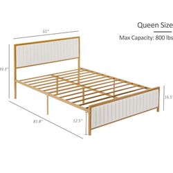 full Size Gold And White Bed Frame 
