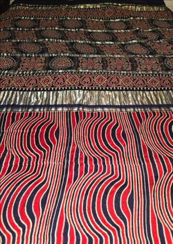 Indian Ajrak Saree with Gold Zari Border