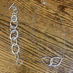 Chloe & Isabel Necklace and Bracelet set, Silver Tones, hammered silver look