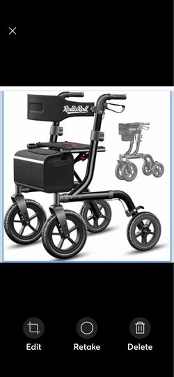 New! “RollisRoll” Walker for Seniors, Rollator Walker with Seat, 12" Big Rubber Wheels All Terrain Rolling Walker, Foldable Rollator Walker, Built-in