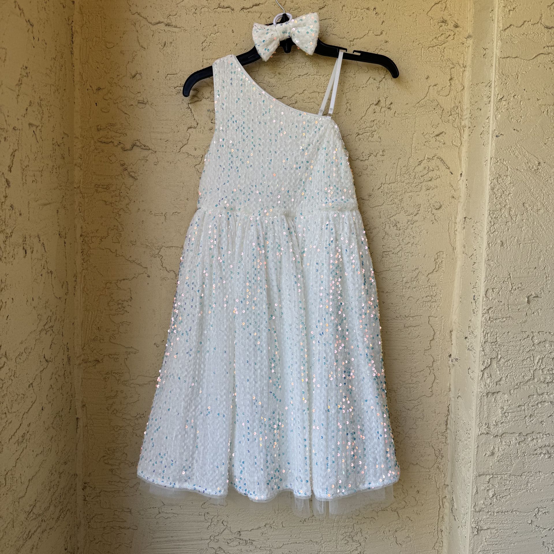 GRACE KARIN Girls Sequin Dress One Shoulder Wedding Party Gown with Hair Bow 12Y