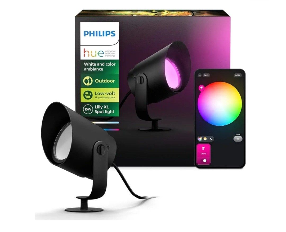 Philips Hue Lily XL Outdoor Smart Spot Light-White & Color Ambiance LED Walkay Lights - Low Voltage Lighting