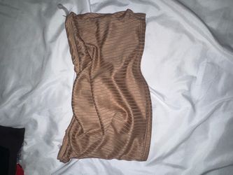 Brown Ribbed Strapless Bandeau Top