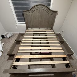 Rustic Wood Bed Frame with Storage Drawers – Great Condition