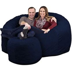 Navy suede Bean Bag Chair with foot stool 