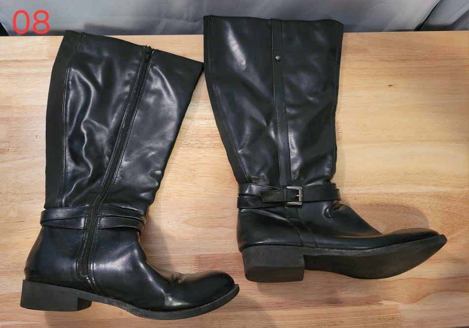 Black Knee High Boots, Size 8 1/2 (08)