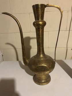 Vintage 1960’s Indian Brass Hand Carved Tea Pot