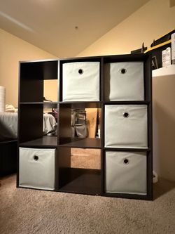 9 Cube storage organizer shelf with 5 fabric bins
