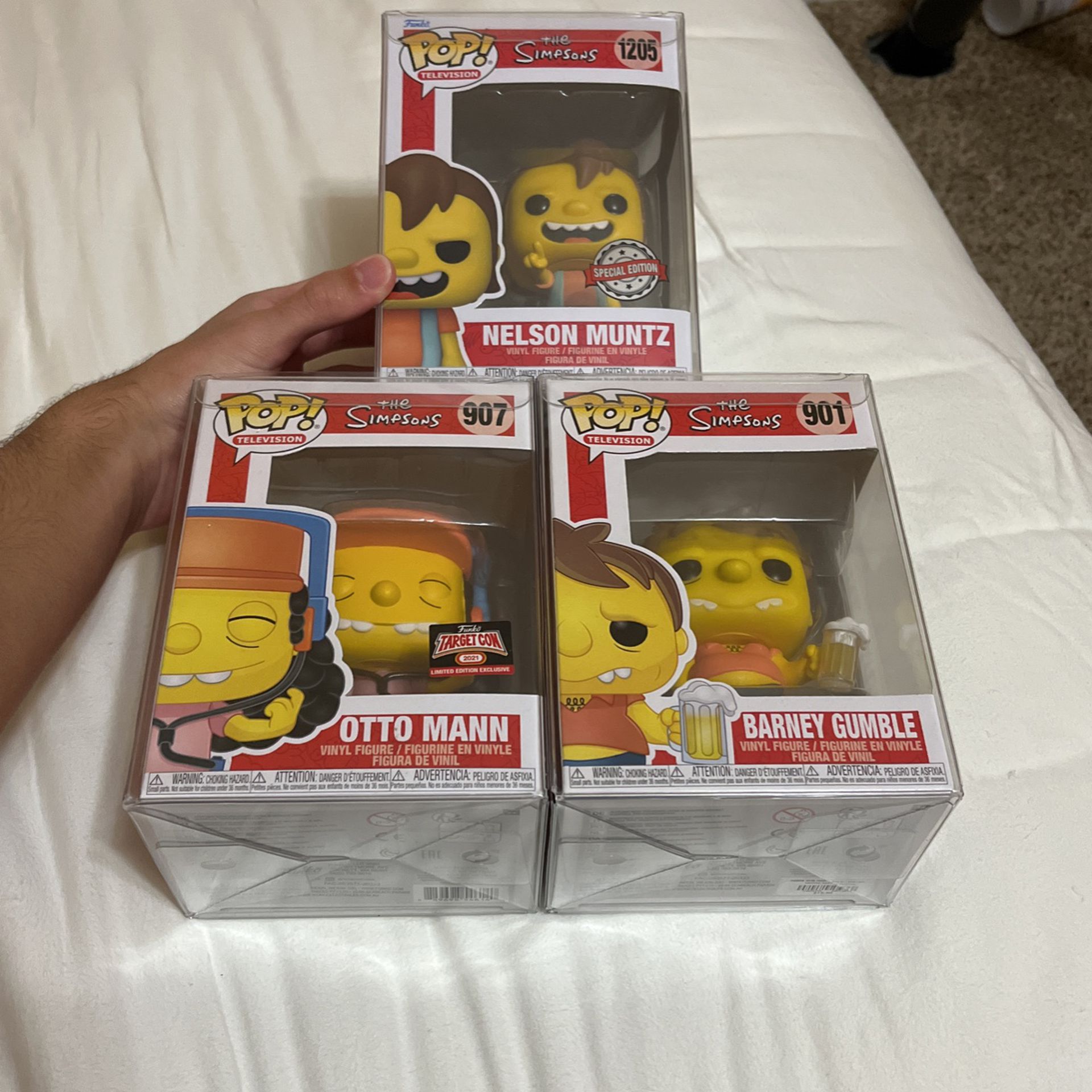 Nelson, Otto, Barney Funko Pop The Simpsons perfect condition with protection 