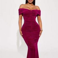 Ruched Maxi Velvet Dress