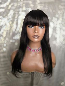 20" human hair wig natural black straight regular cap new