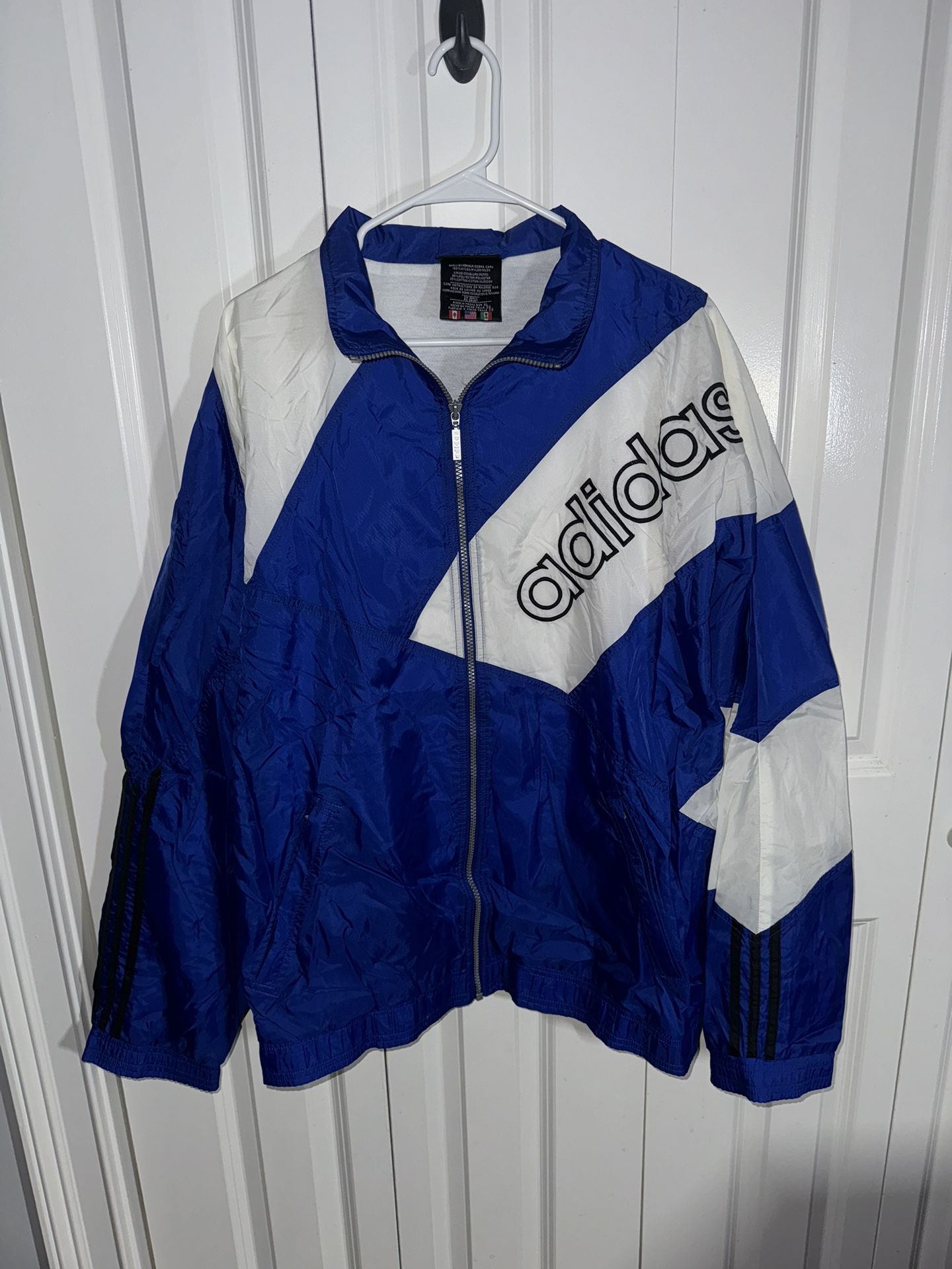 Vintage 90s Adidas Full Zip Windbreaker Jacket Colorblock Blue White Size XL Y2K