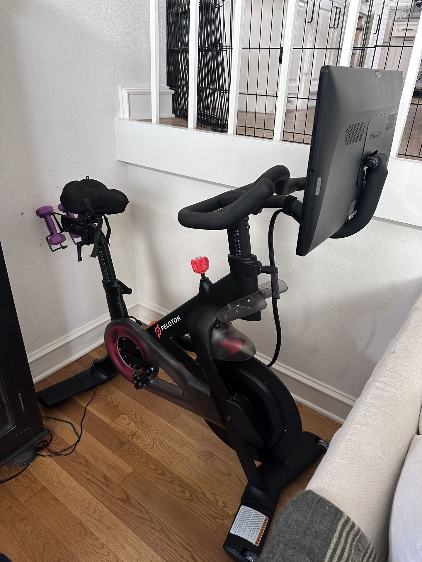 Barely used Pelaton bike and two pairs of shoes