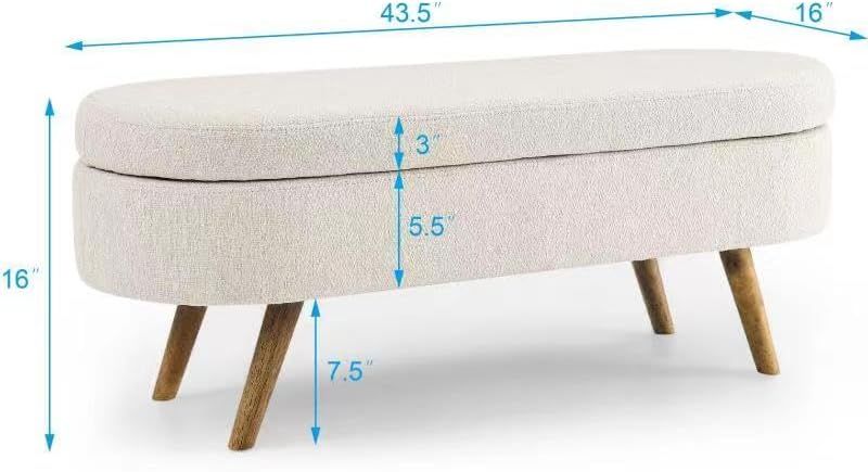 Upholstered Storage Ottoman,Entryway Bench with Rubber Wood Legs and Hinges for Living Room,Bedroom,Beige