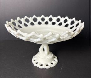 Milk Glass Lace Edge Pedestal Compote