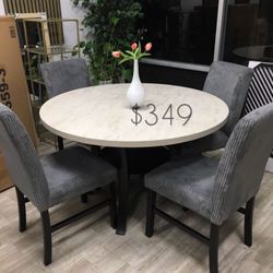 5-pc Casual Dining Table Set Grey Upholstered Chairs 