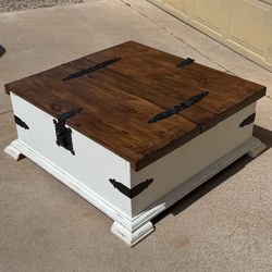 Solid wood rustic farmhouse white walnut coffee table with storage