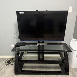 Glass TV Stand With TV 