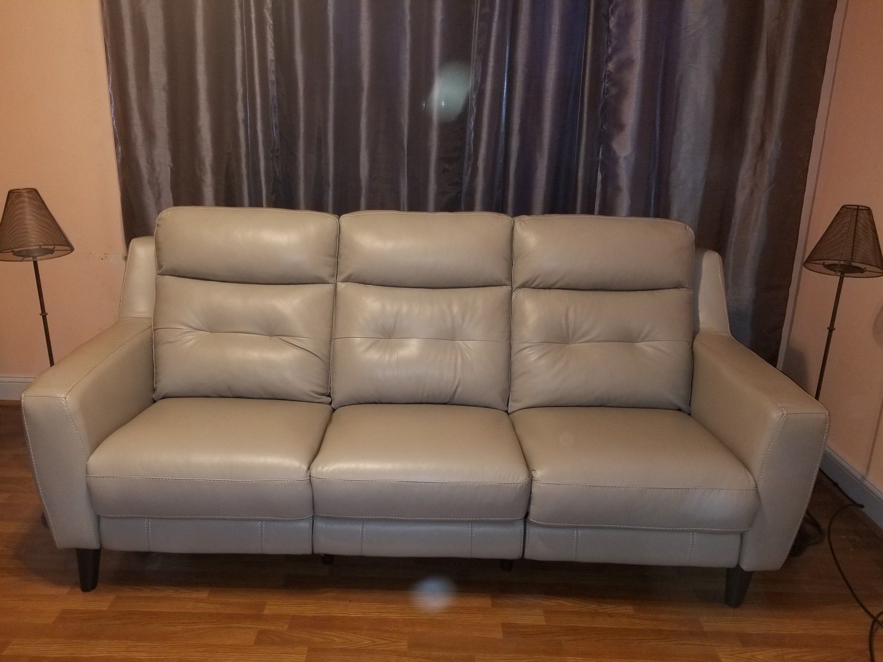 Leather Gray/Silver Power Recliner Sofa $975