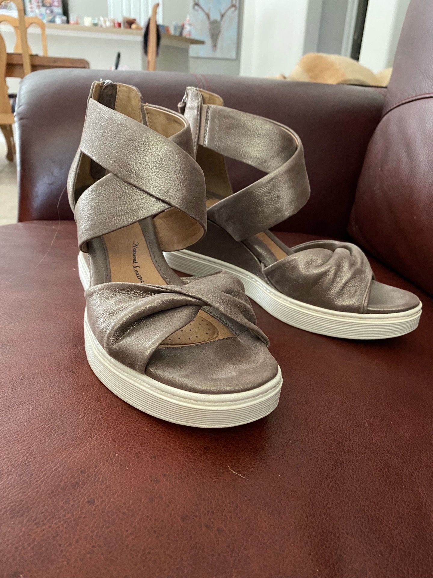 Sofft Brand Metallic Taupe Wedges Size 9