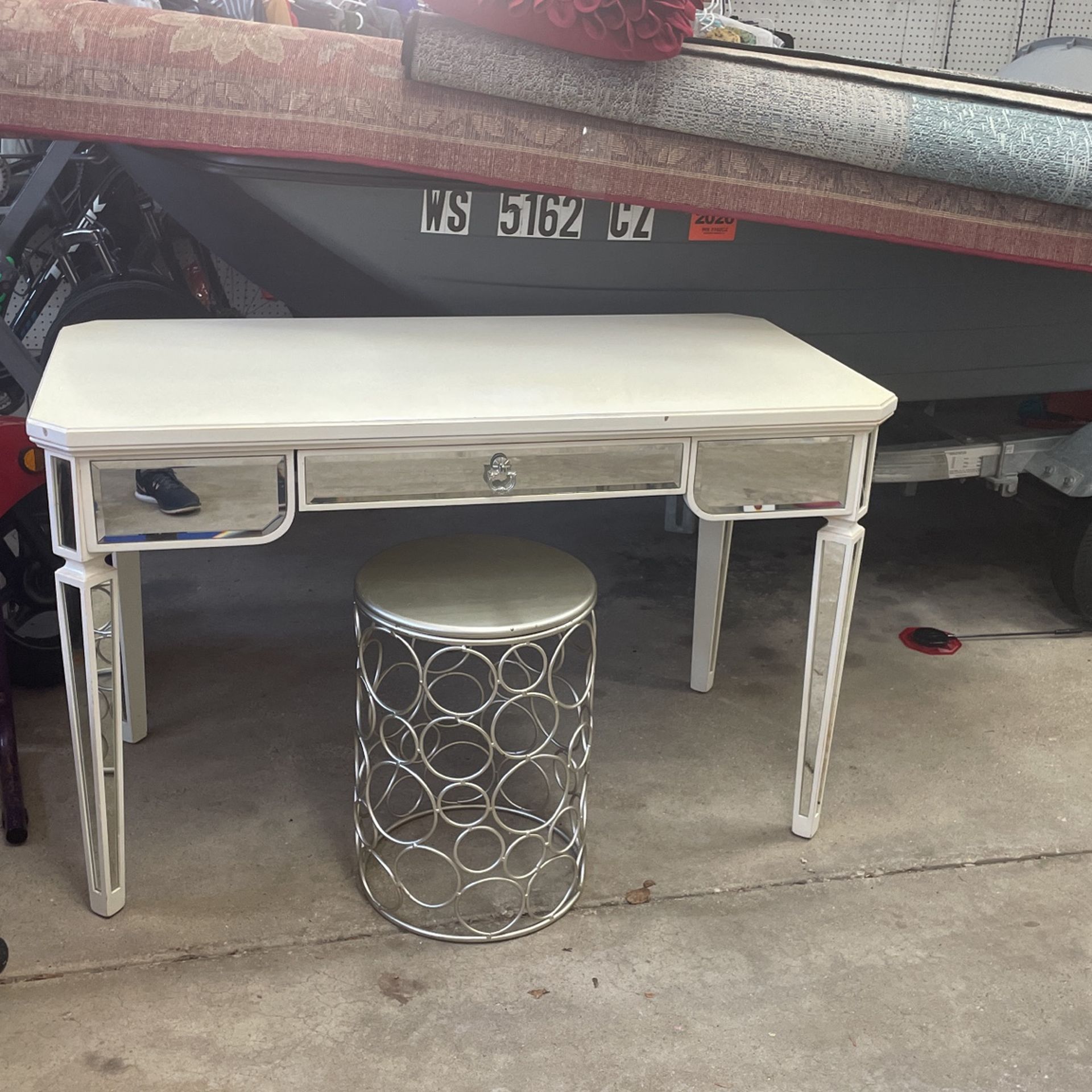 Pier 1 - Mirrored Desk With Lil Silver Seat