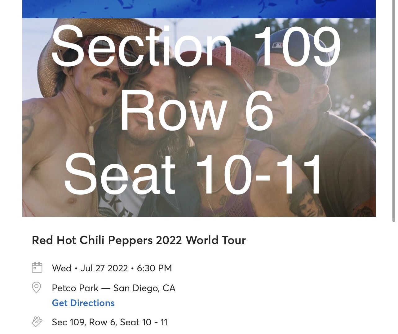 Red Hot Chili Peppers San Diego Tickets 2022 Wed Jul 27, 2022 6:30 PM